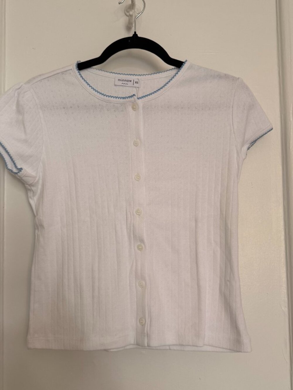 NWT Minnow White Pointelle Short Sleeve Cardigan XS